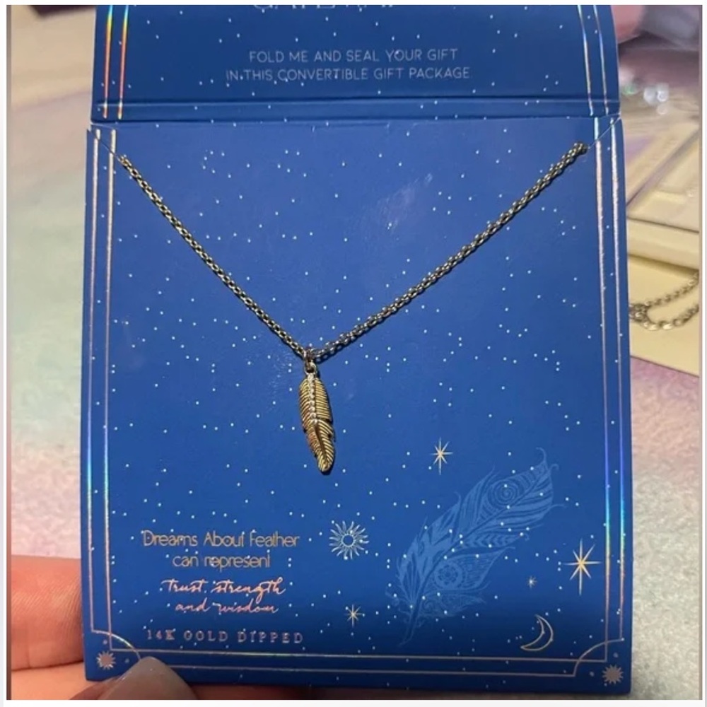 Celeste & Rae Gold Dream 14K Gold Feather Pendant Necklace